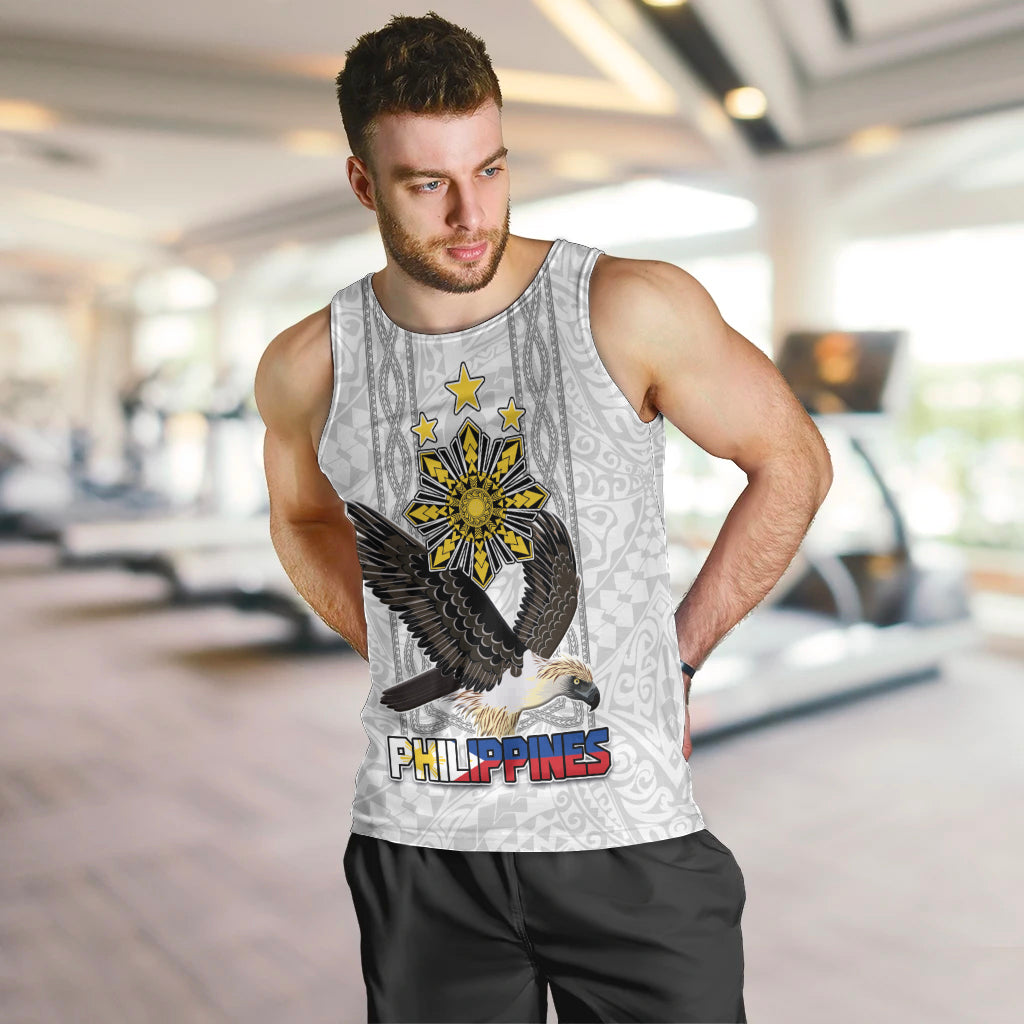 Philippines Eagle Week Men Tank Top Polynesian Pattern Barong Style LT03 White - Polynesian Pride