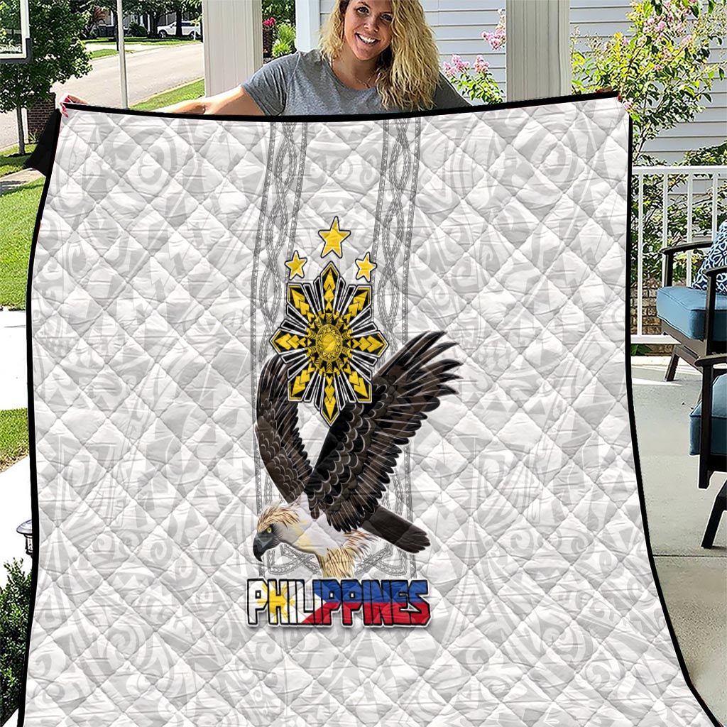 Philippines Eagle Week Quilt Polynesian Pattern Barong Style LT03 White - Polynesian Pride