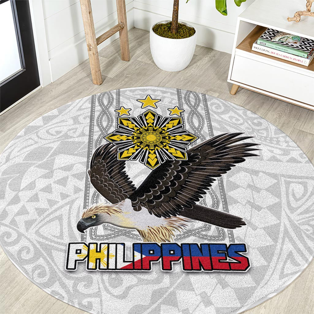 Philippines Eagle Week Round Carpet Polynesian Pattern Barong Style LT03 White - Polynesian Pride