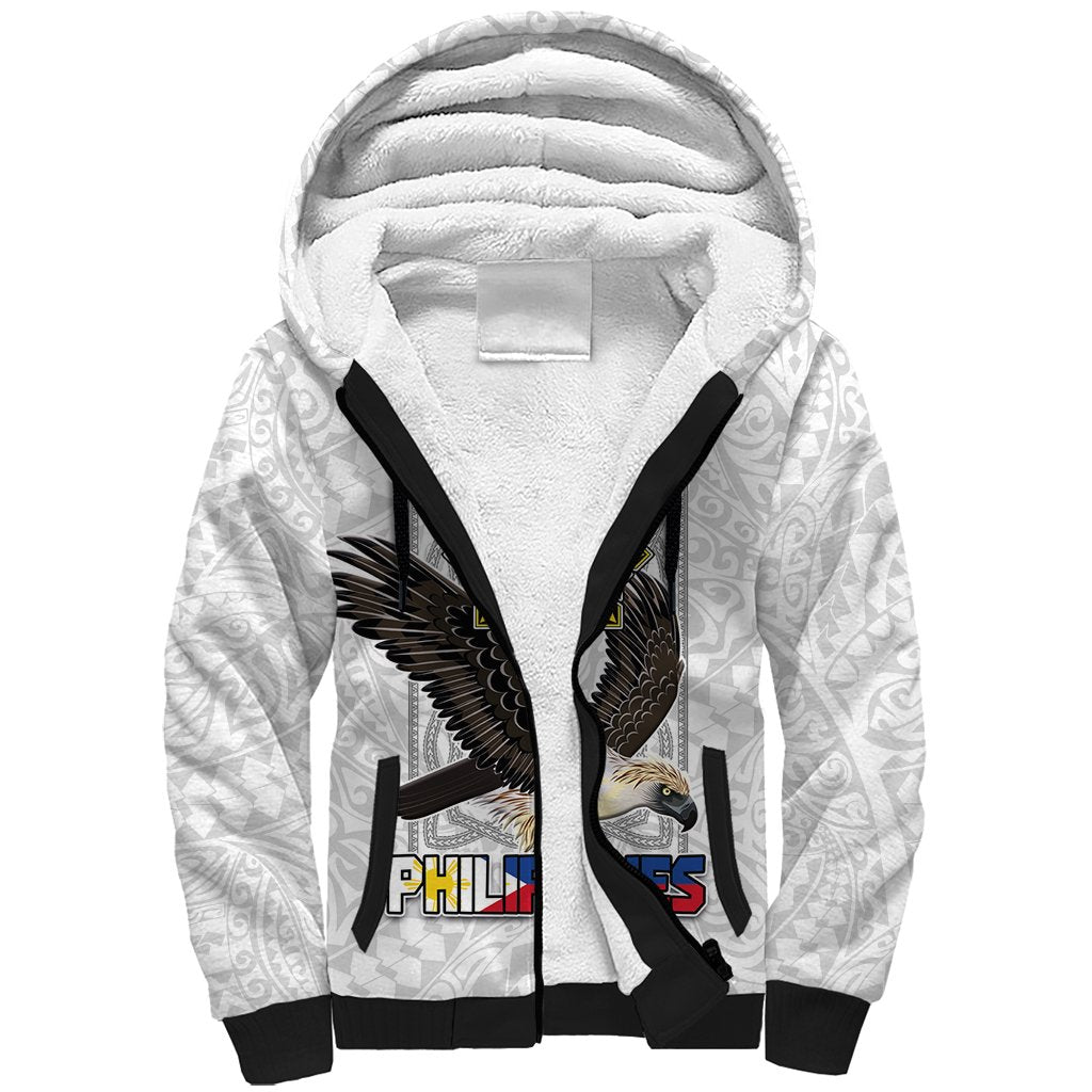 Philippines Eagle Week Sherpa Hoodie Polynesian Pattern Barong Style LT03 Unisex White - Polynesian Pride