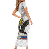 Philippines Eagle Week Short Sleeve Bodycon Dress Polynesian Pattern Barong Style LT03 - Polynesian Pride