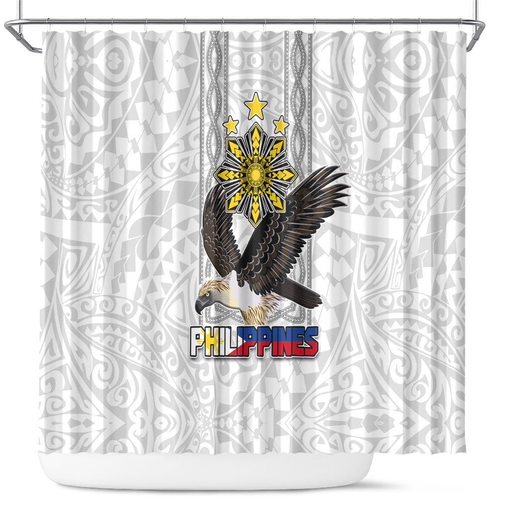 Philippines Eagle Week Shower Curtain Polynesian Pattern Barong Style LT03 White - Polynesian Pride