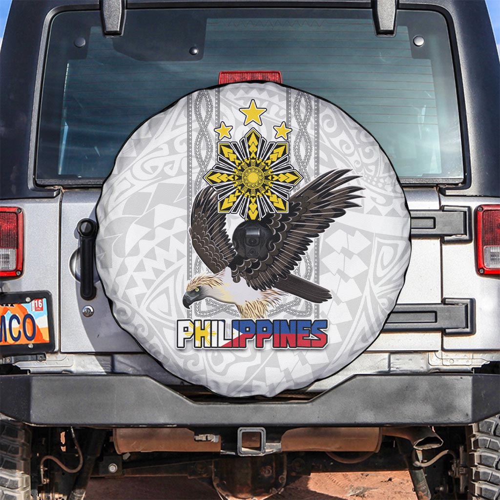 Philippines Eagle Week Spare Tire Cover Polynesian Pattern Barong Style LT03 White - Polynesian Pride