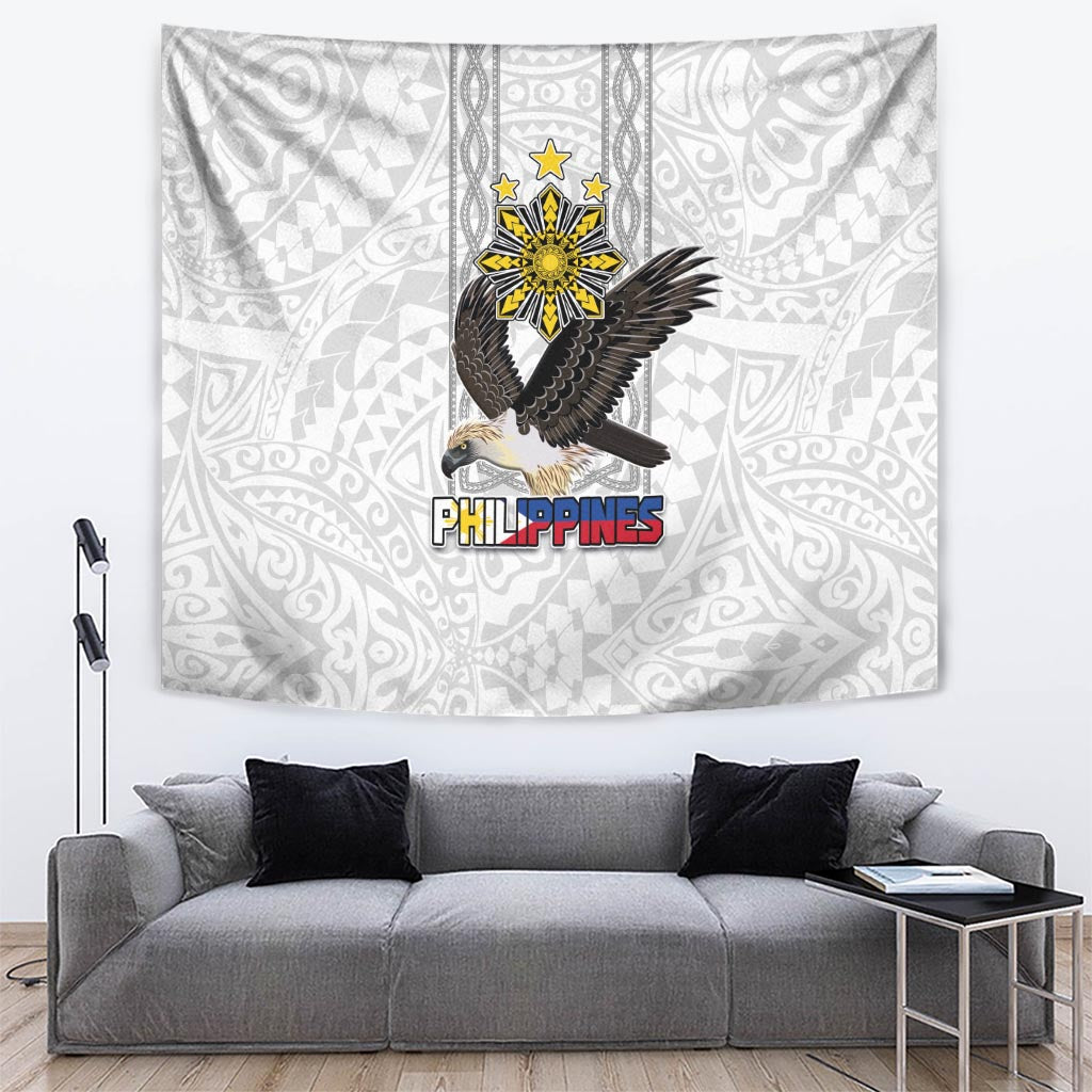 Philippines Eagle Week Tapestry Polynesian Pattern Barong Style LT03 White - Polynesian Pride