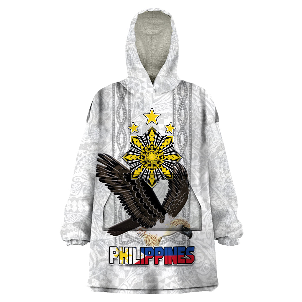 Philippines Eagle Week Wearable Blanket Hoodie Polynesian Pattern Barong Style LT03 One Size White - Polynesian Pride