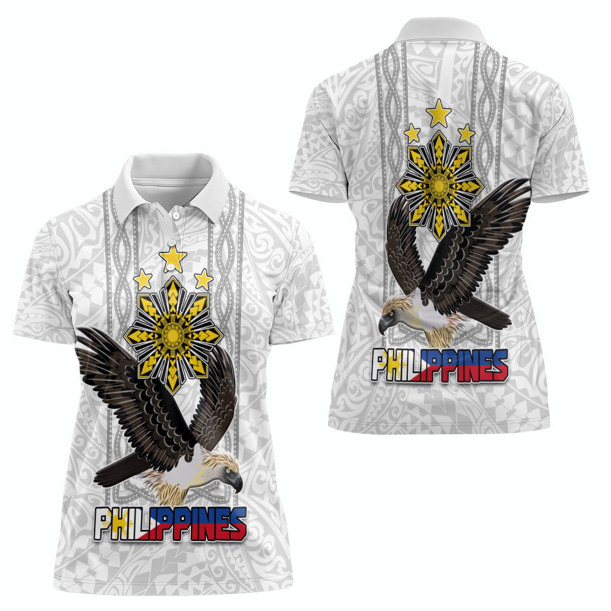 Philippines Eagle Week Women Polo Shirt Polynesian Pattern Barong Style