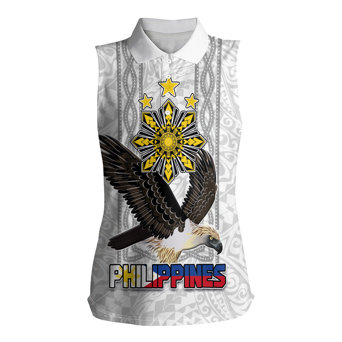 Philippines Eagle Week Women Sleeveless Polo Shirt Polynesian Pattern Barong Style LT03 Female White - Polynesian Pride