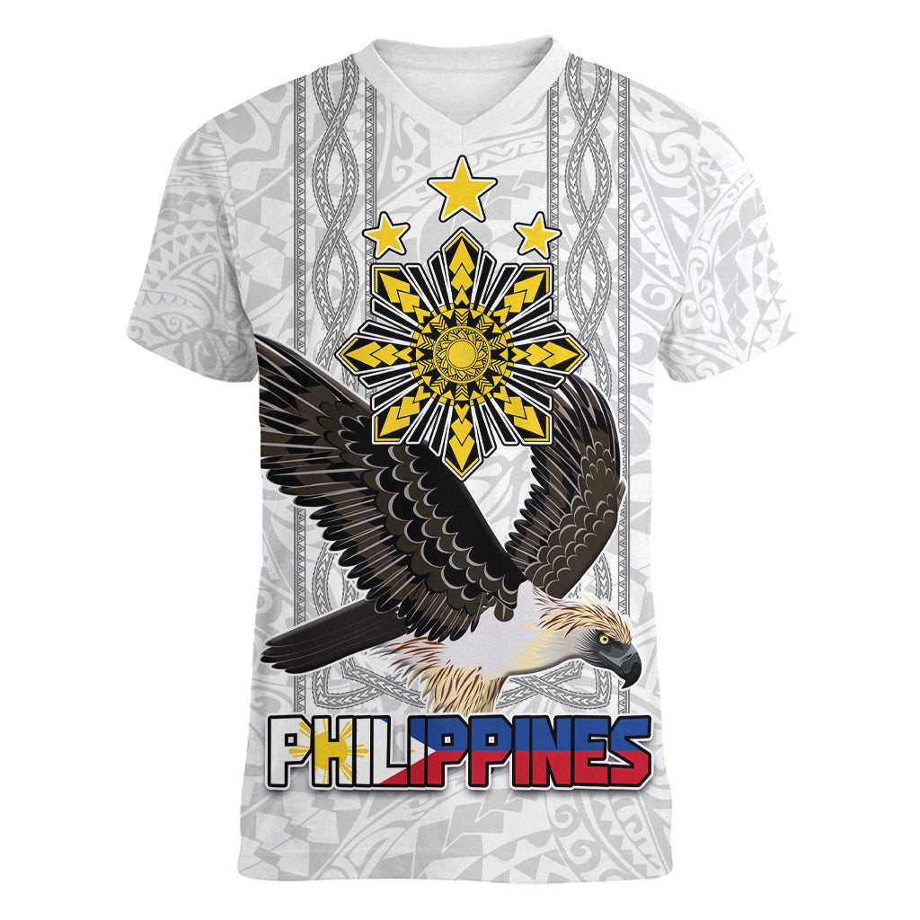 Philippines Eagle Week Women V-Neck T-Shirt Polynesian Pattern Barong Style