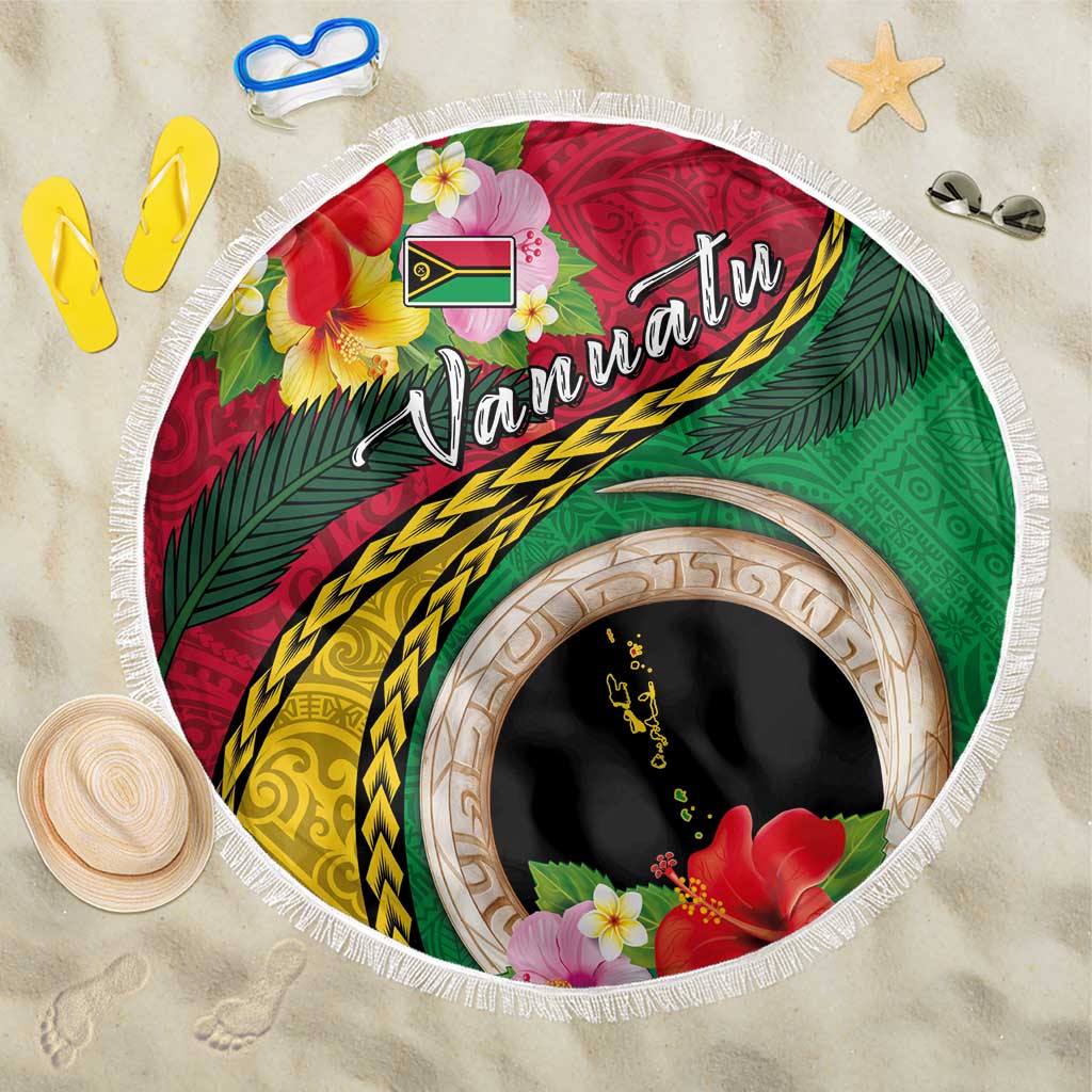 Vanuatu Tribal Boar Tusk Beach Blanket Tropical Plants with Namele and Melanesian Pattern