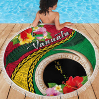 Vanuatu Tribal Boar Tusk Beach Blanket Tropical Plants with Namele and Melanesian Pattern