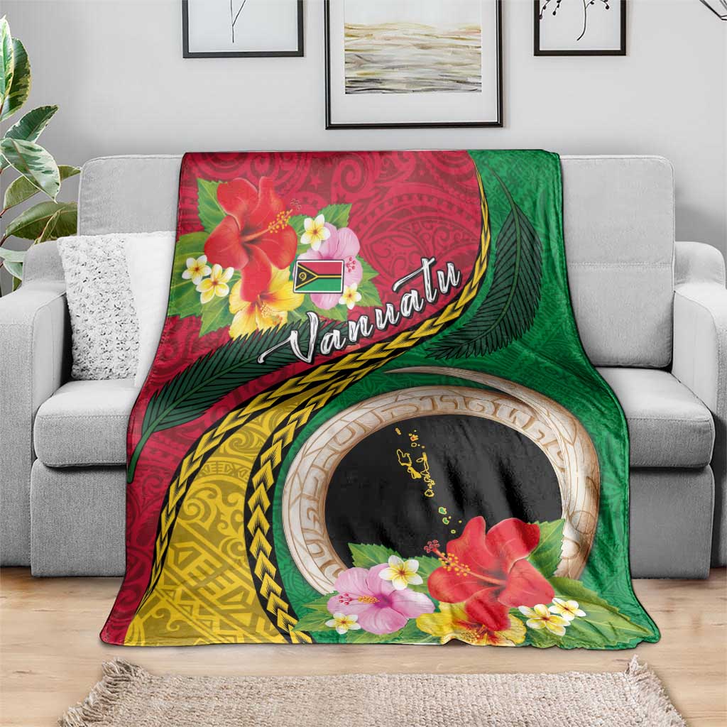 Vanuatu Tribal Boar Tusk Blanket Tropical Plants with Namele and Melanesian Pattern
