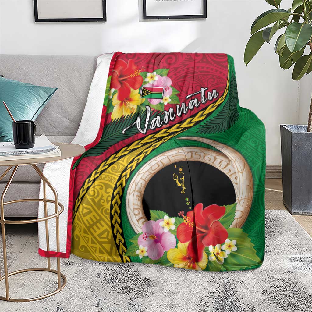 Vanuatu Tribal Boar Tusk Blanket Tropical Plants with Namele and Melanesian Pattern