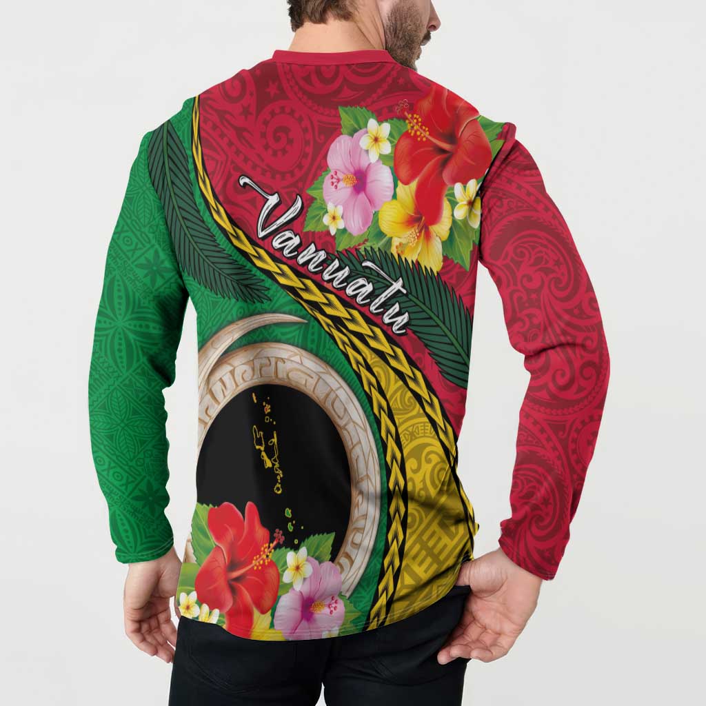 Vanuatu Tribal Boar Tusk Button Sweatshirt Tropical Plants with Namele and Melanesian Pattern