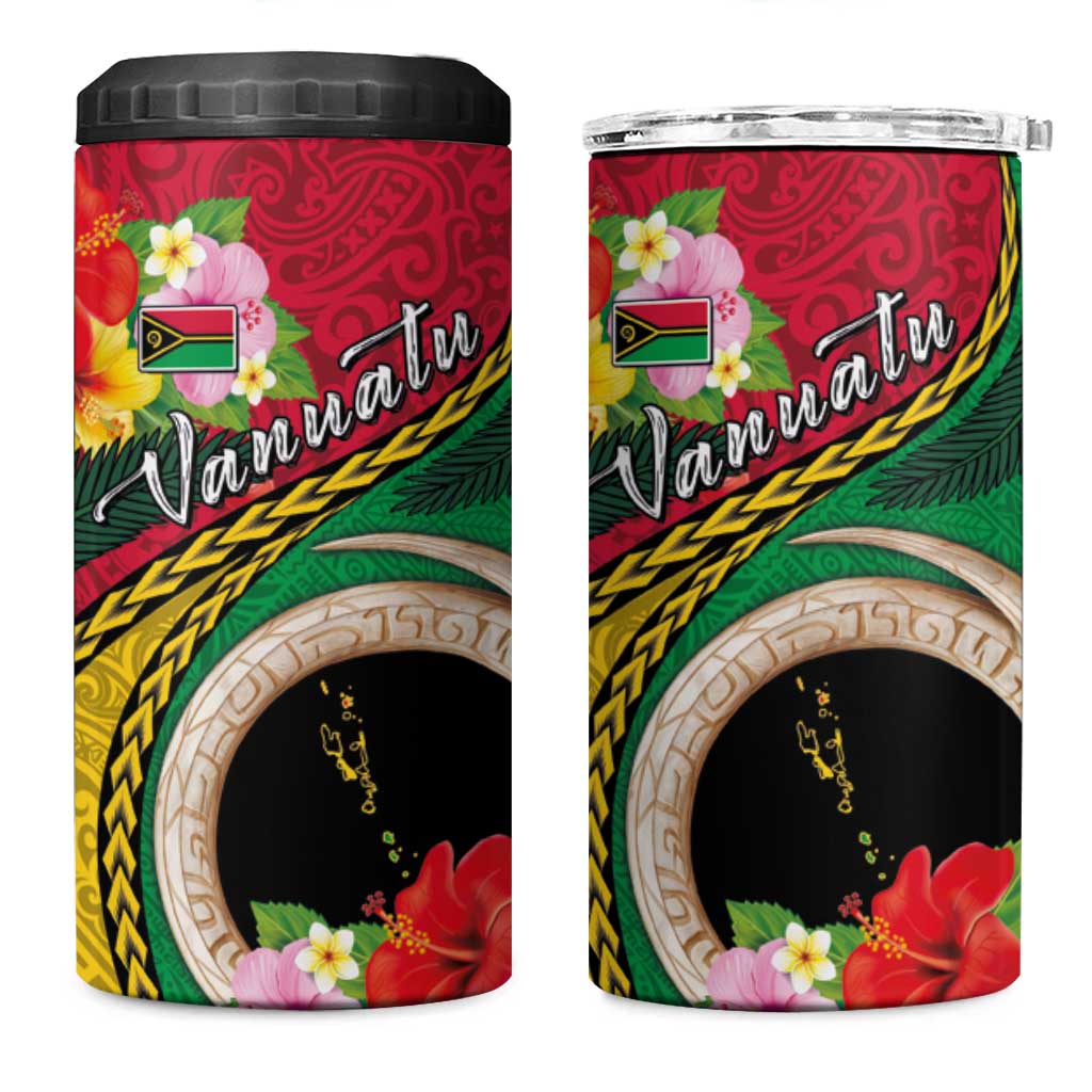Vanuatu Tribal Boar Tusk 4 in 1 Can Cooler Tumbler Tropical Plants with Namele and Melanesian Pattern