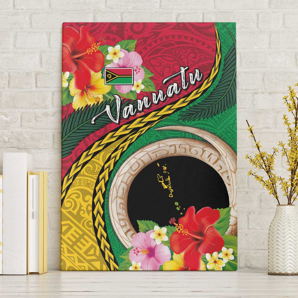 Vanuatu Tribal Boar Tusk Canvas Wall Art Tropical Plants with Namele and Melanesian Pattern