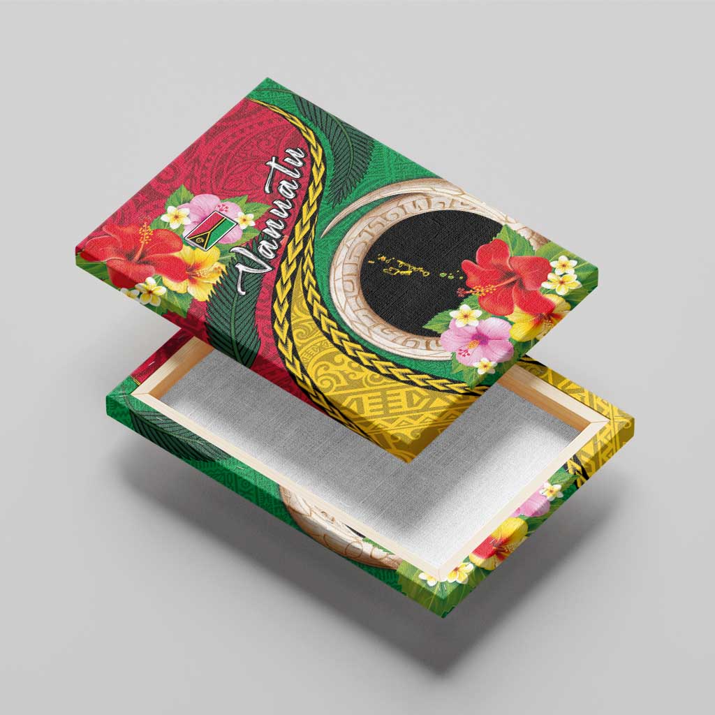 Vanuatu Tribal Boar Tusk Canvas Wall Art Tropical Plants with Namele and Melanesian Pattern