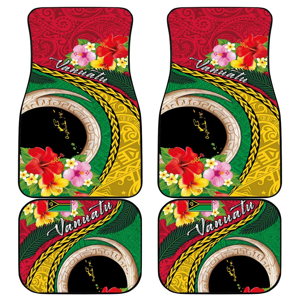 Vanuatu Tribal Boar Tusk Car Mats Tropical Plants with Namele and Melanesian Pattern