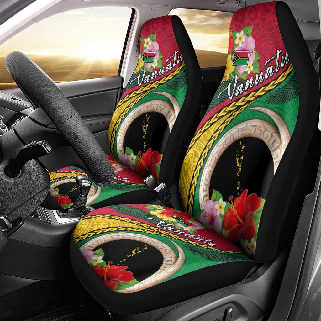 Vanuatu Tribal Boar Tusk Car Seat Cover Tropical Plants with Namele and Melanesian Pattern