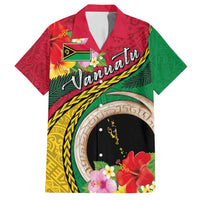 Vanuatu Tribal Boar Tusk Family Matching Off Shoulder Maxi Dress and Hawaiian Shirt Tropical Plants with Namele and Melanesian Pattern LT03 Dad's Shirt - Short Sleeve Red - Polynesian Pride