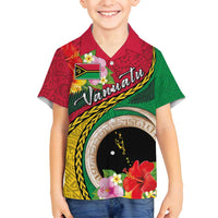 Vanuatu Tribal Boar Tusk Family Matching Off Shoulder Maxi Dress and Hawaiian Shirt Tropical Plants with Namele and Melanesian Pattern LT03 Son's Shirt Red - Polynesian Pride