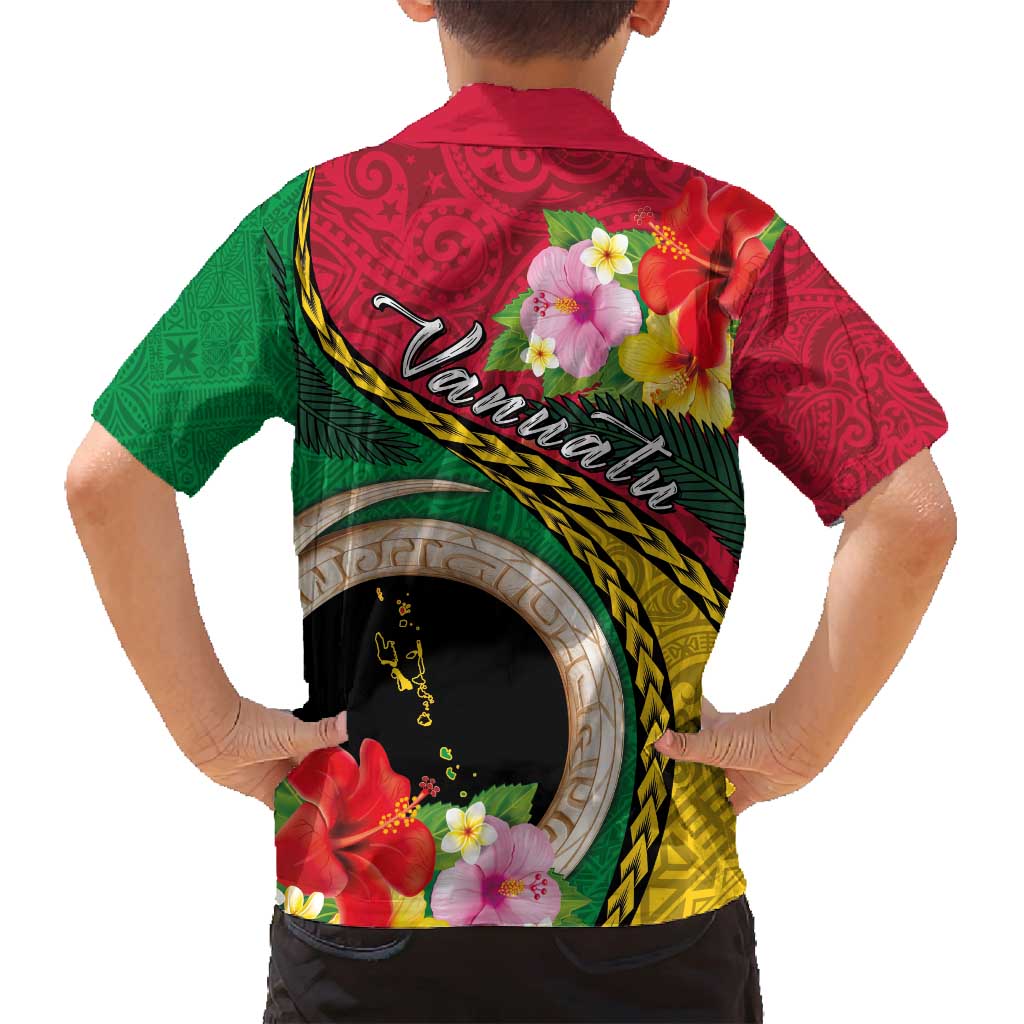 Vanuatu Tribal Boar Tusk Family Matching Off Shoulder Short Dress and Hawaiian Shirt Tropical Plants with Namele and Melanesian Pattern