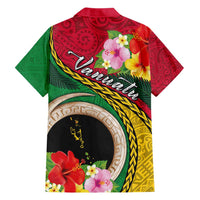 Vanuatu Tribal Boar Tusk Family Matching Short Sleeve Bodycon Dress and Hawaiian Shirt Tropical Plants with Namele and Melanesian Pattern