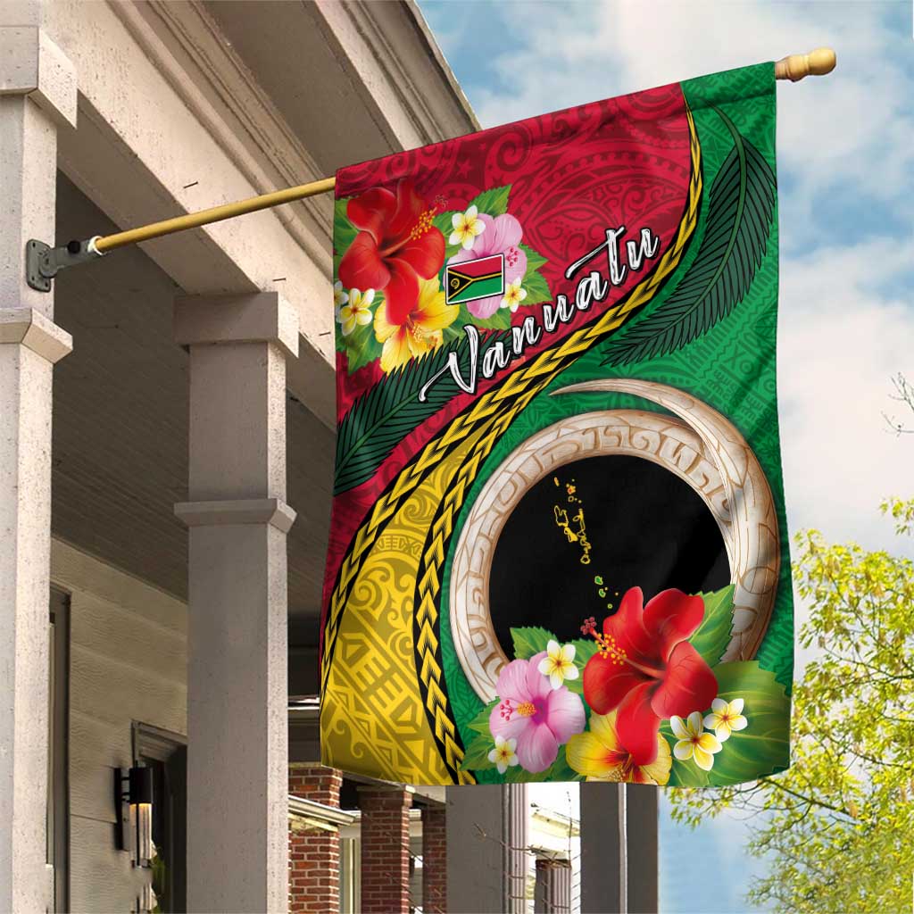 Vanuatu Tribal Boar Tusk Garden Flag Tropical Plants with Namele and Melanesian Pattern