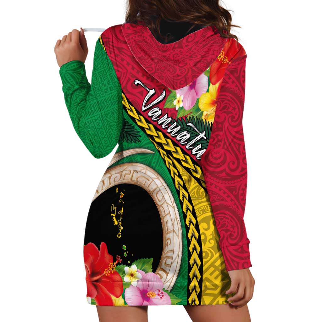 Vanuatu Tribal Boar Tusk Hoodie Dress Tropical Plants with Namele and Melanesian Pattern