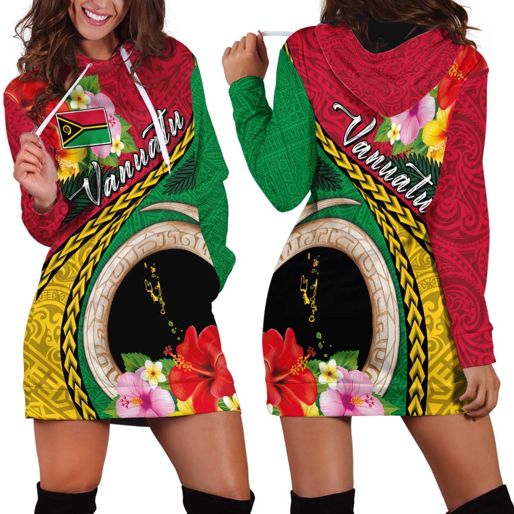 Vanuatu Tribal Boar Tusk Hoodie Dress Tropical Plants with Namele and Melanesian Pattern