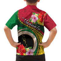 Vanuatu Tribal Boar Tusk Kid Hawaiian Shirt Tropical Plants with Namele and Melanesian Pattern