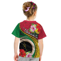 Vanuatu Tribal Boar Tusk Kid T Shirt Tropical Plants with Namele and Melanesian Pattern