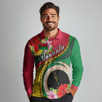 Vanuatu Tribal Boar Tusk Long Sleeve Polo Shirt Tropical Plants with Namele and Melanesian Pattern