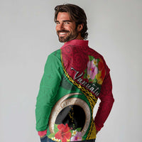 Vanuatu Tribal Boar Tusk Long Sleeve Polo Shirt Tropical Plants with Namele and Melanesian Pattern