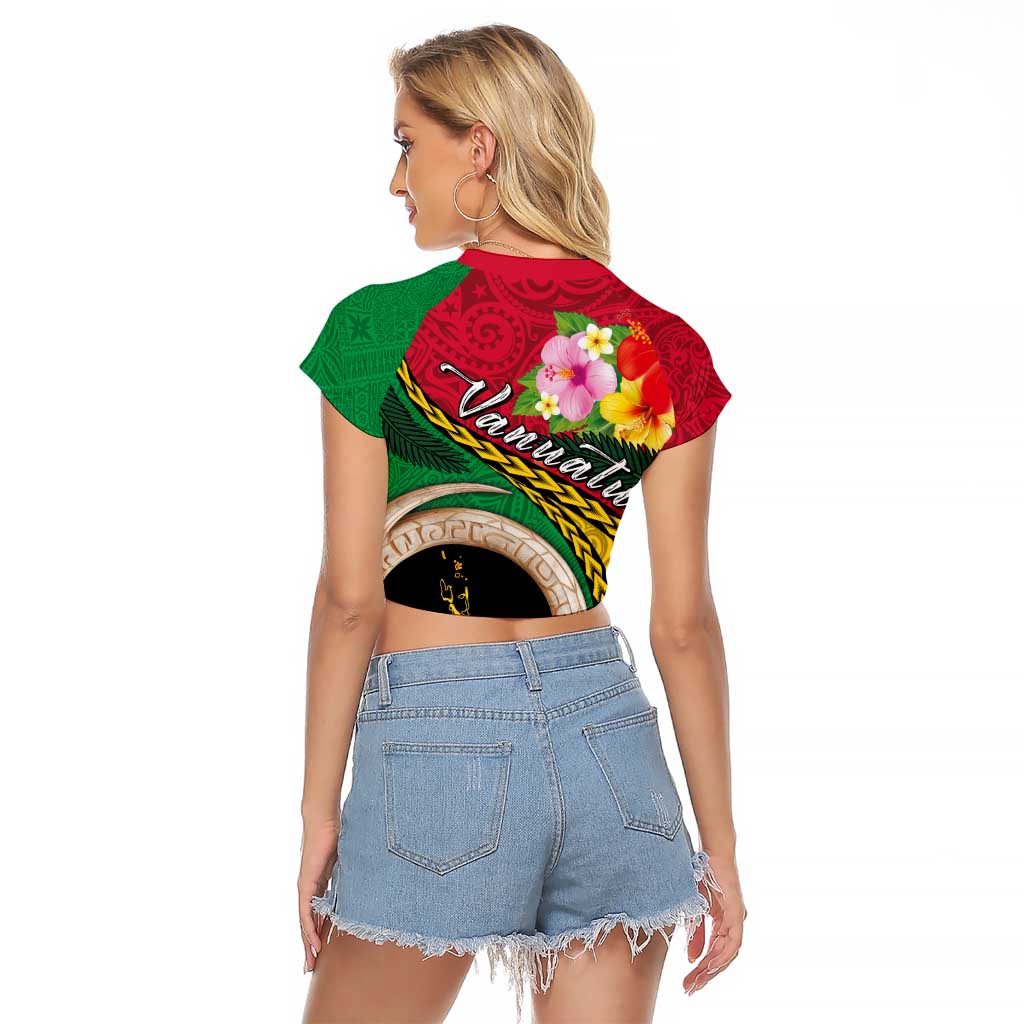 Vanuatu Tribal Boar Tusk Raglan Cropped T Shirt Tropical Plants with Namele and Melanesian Pattern