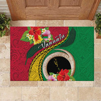 Vanuatu Tribal Boar Tusk Rubber Doormat Tropical Plants with Namele and Melanesian Pattern