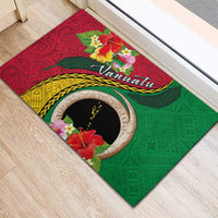 Vanuatu Tribal Boar Tusk Rubber Doormat Tropical Plants with Namele and Melanesian Pattern
