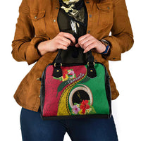 Vanuatu Tribal Boar Tusk Shoulder Handbag Tropical Plants with Namele and Melanesian Pattern