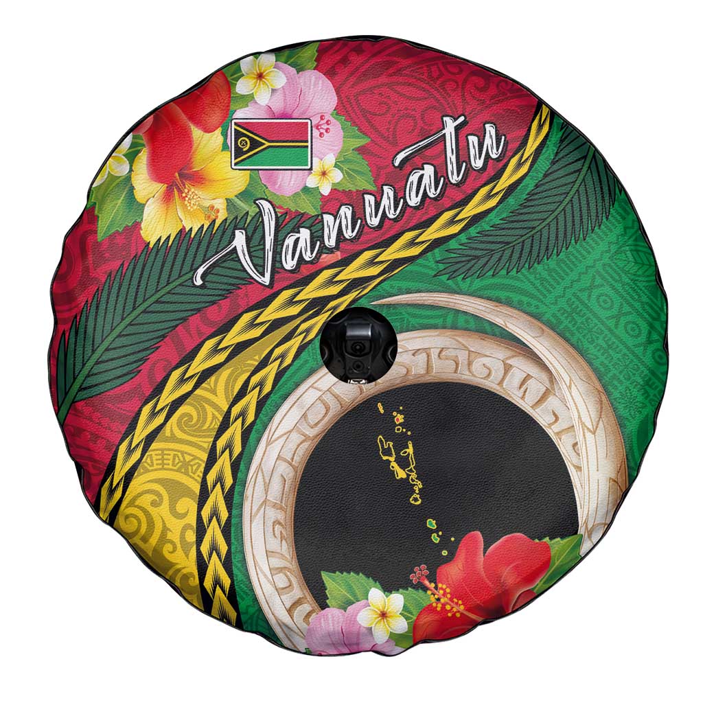 Vanuatu Tribal Boar Tusk Spare Tire Cover Tropical Plants with Namele and Melanesian Pattern