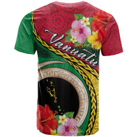 Vanuatu Tribal Boar Tusk T Shirt Tropical Plants with Namele and Melanesian Pattern