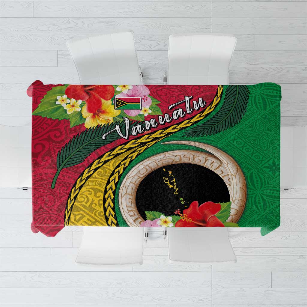 Vanuatu Tribal Boar Tusk Tablecloth Tropical Plants with Namele and Melanesian Pattern