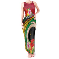Vanuatu Tribal Boar Tusk Tank Maxi Dress Tropical Plants with Namele and Melanesian Pattern