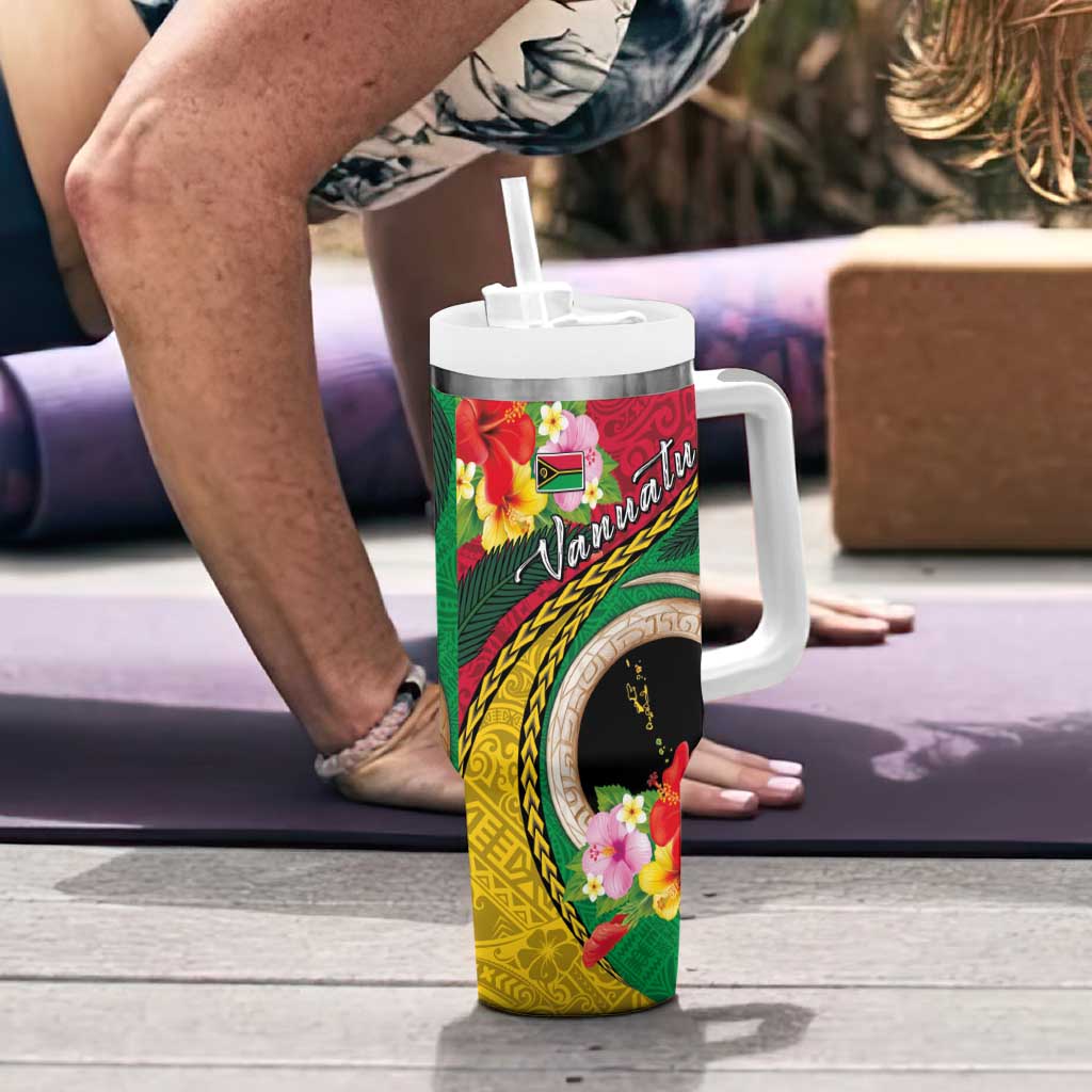 Vanuatu Tribal Boar Tusk Tumbler With Handle Tropical Plants with Namele and Melanesian Pattern