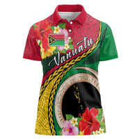 Vanuatu Tribal Boar Tusk Women Polo Shirt Tropical Plants with Namele and Melanesian Pattern
