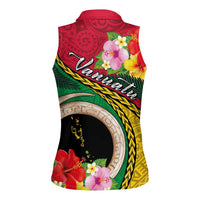Vanuatu Tribal Boar Tusk Women Sleeveless Polo Shirt Tropical Plants with Namele and Melanesian Pattern