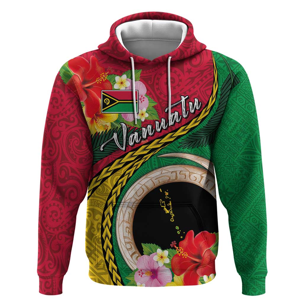 Vanuatu Tribal Boar Tusk Zip Hoodie Tropical Plants with Namele and Melanesian Pattern