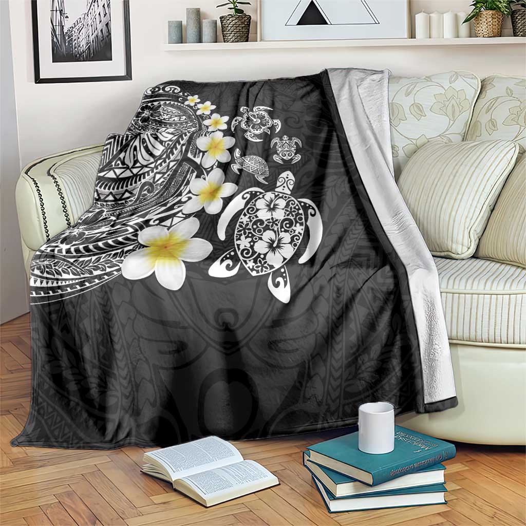 Hawaiian Plumeria Turtles Blanket Polynesian Art Tattoo LT03 Black - Polynesian Pride