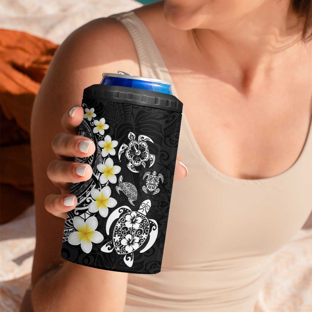 Hawaiian Plumeria Turtles 4 in 1 Can Cooler Tumbler Polynesian Art Tattoo