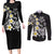Hawaiian Plumeria Turtles Couples Matching Long Sleeve Bodycon Dress and Long Sleeve Button Shirt Polynesian Art Tattoo