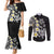 Hawaiian Plumeria Turtles Couples Matching Mermaid Dress and Long Sleeve Button Shirt Polynesian Art Tattoo