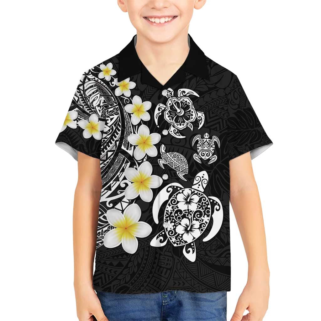 Hawaiian Plumeria Turtles Family Matching Long Sleeve Bodycon Dress and Hawaiian Shirt Polynesian Art Tattoo LT03 Son's Shirt Black - Polynesian Pride